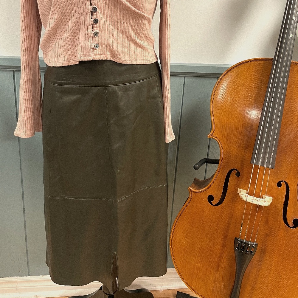 Genuine Leather Pencil Skirt in Olive Green 3X